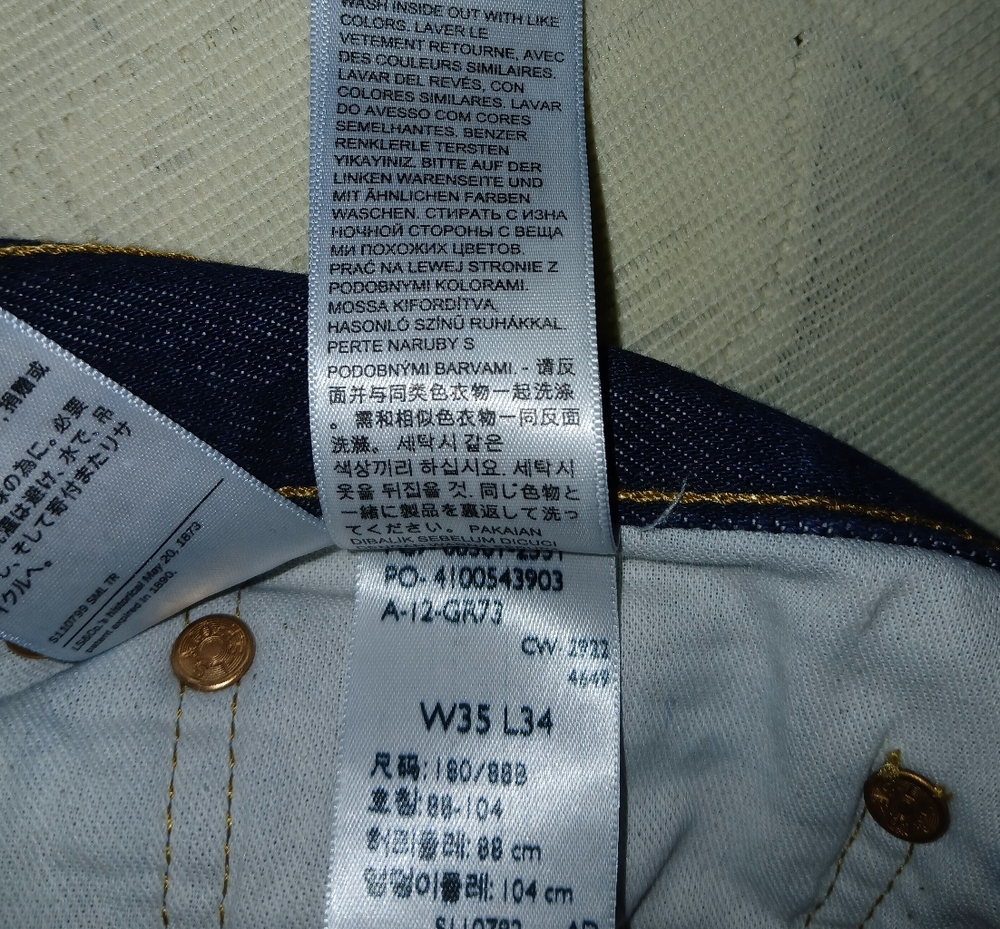 #046 Mens Levi Strauss 501 Original Stretch Blue Jeans Size W/35 L/34 - Picture 11 of 16